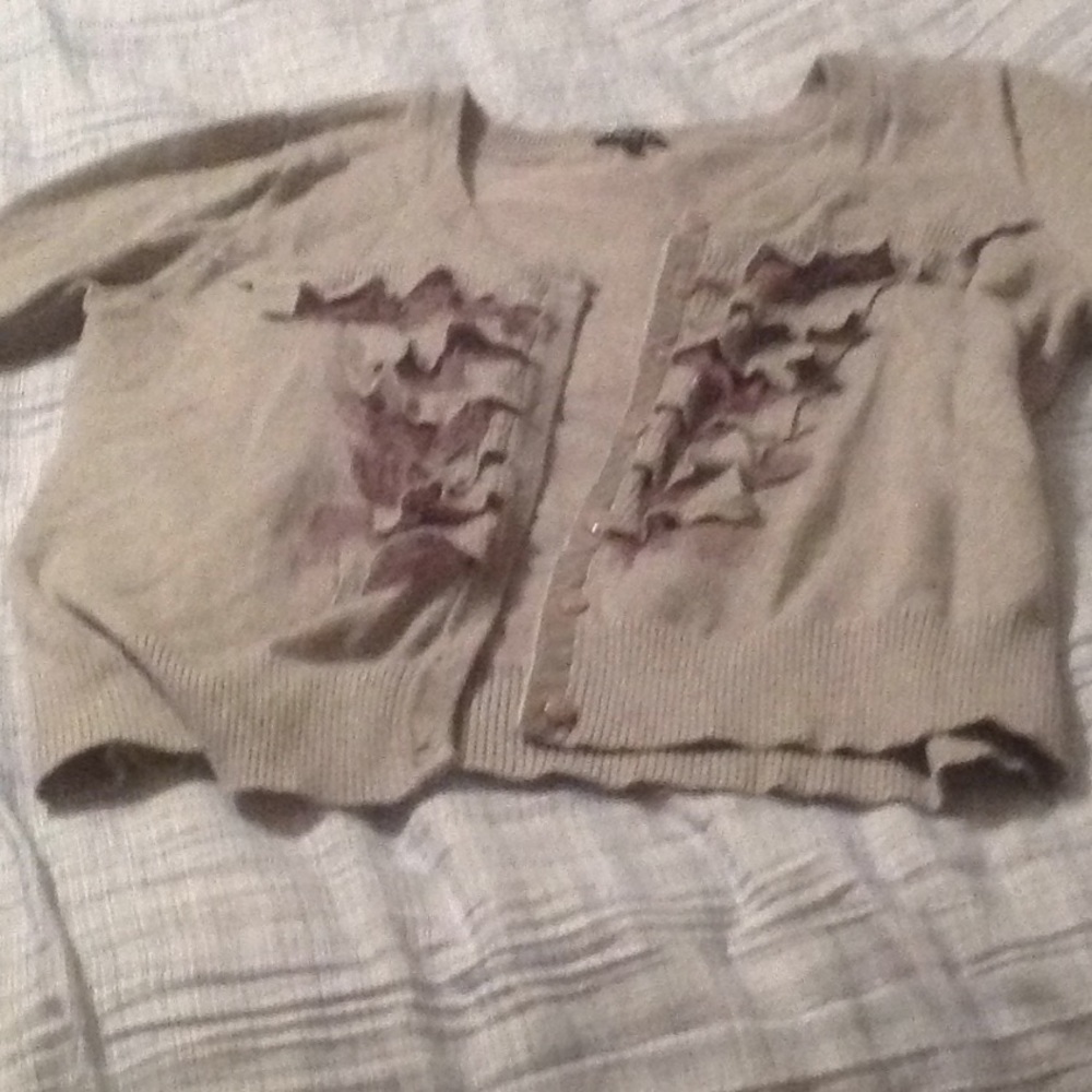 Gray cardigan sweater with ruffles